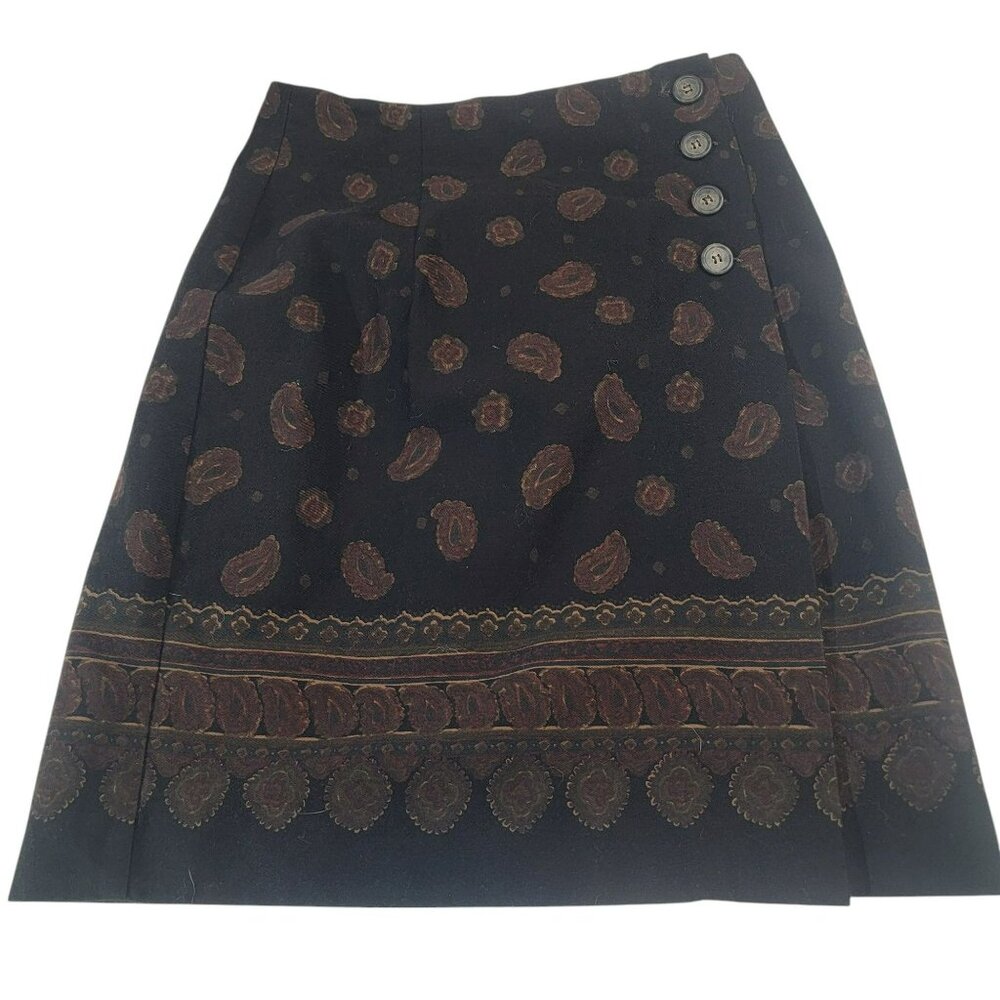 Breeches Wrap Pencil Skirt, Women 6, Brown & Tan Paisley Print, Buttons,VTG, EUC
